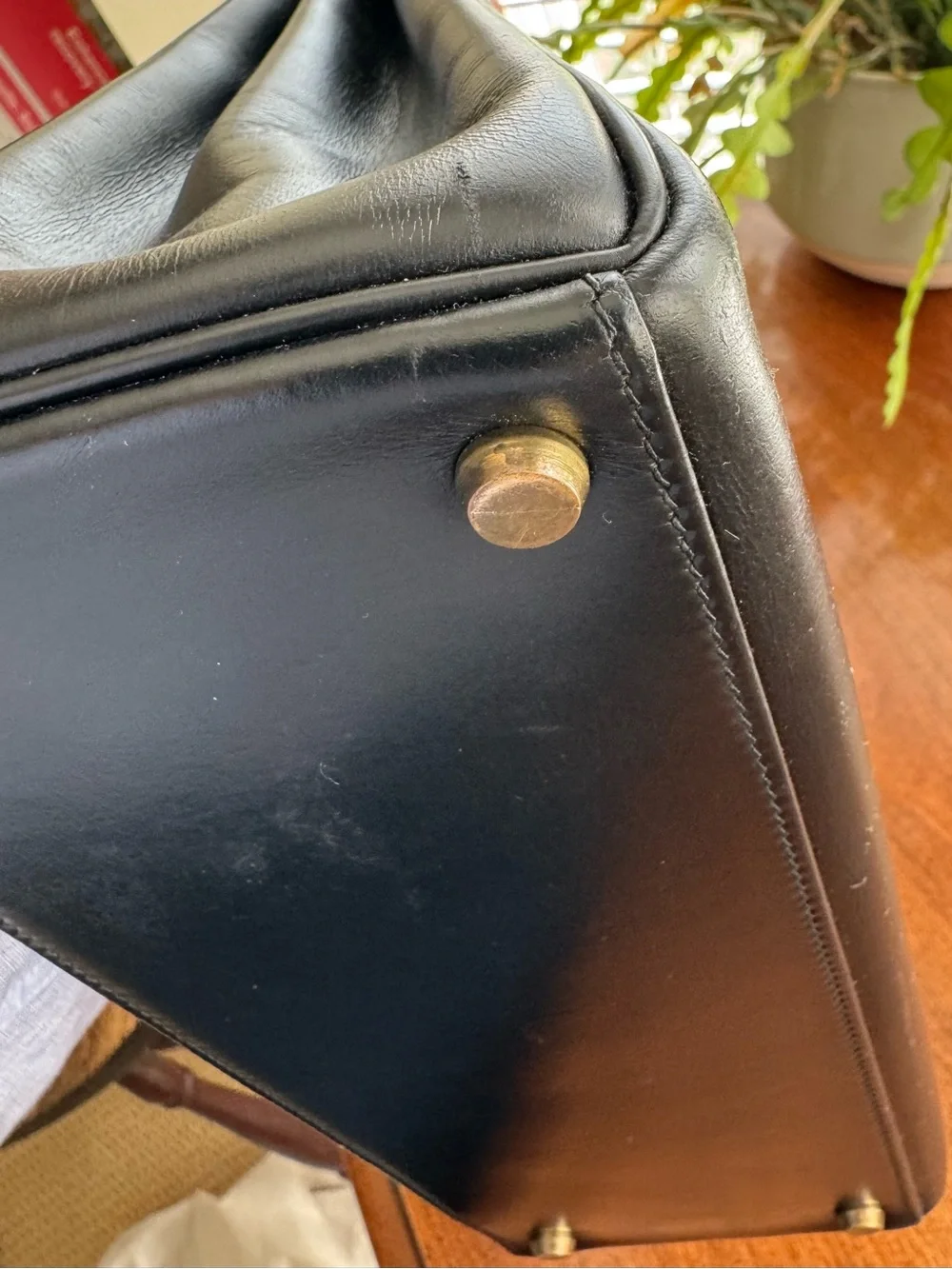 Hermes Kelly 28 Retourne | Top Handle Handbag | Black Box Calf | Vintage 1976